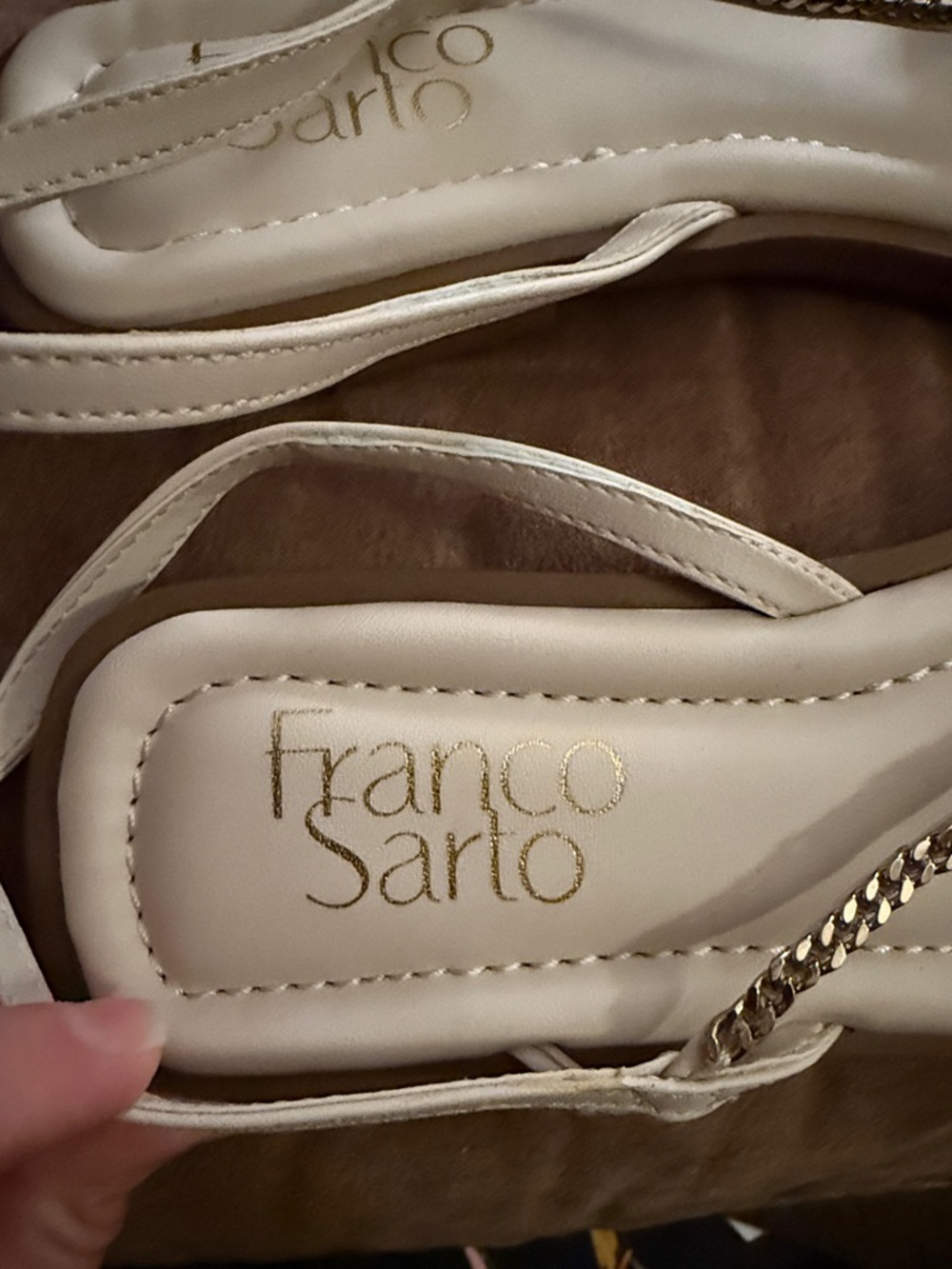 Franco Sarto Ivory Ankle-Strap Sandals with Gold Chain Trim New Size 6.5 - Picture 2 of 6